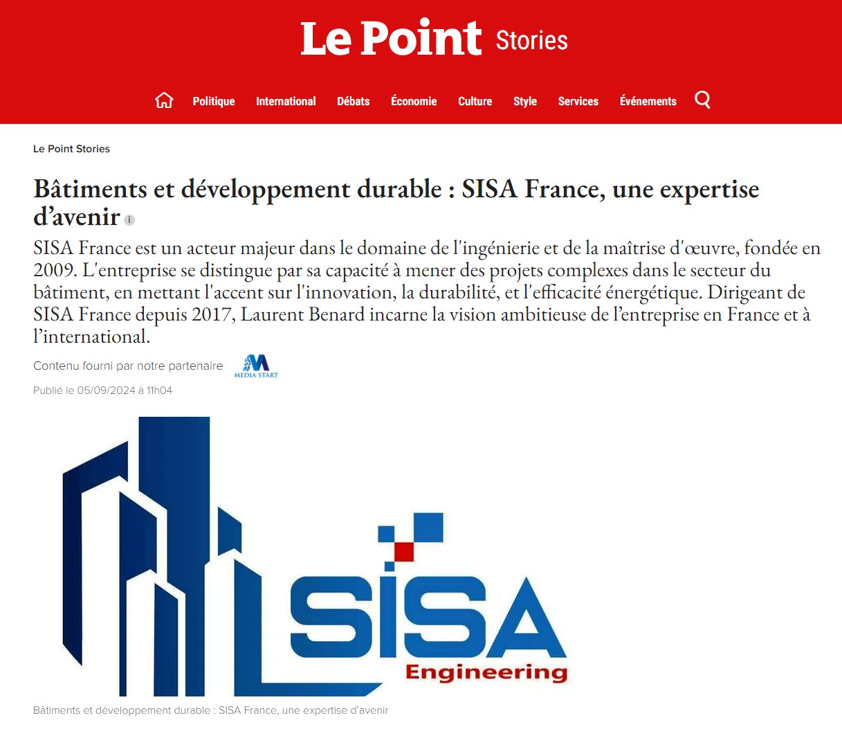 Sisa France dans le Point Stories – Publié le 05/09/2024